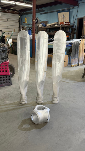3-Bladed McCauley 92" Brushed Aluminum Airplane Propeller Wall Display with Cylinder