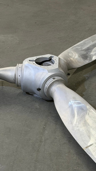 3-Bladed McCauley 92" Brushed Aluminum Airplane Propeller Wall Display with Cylinder