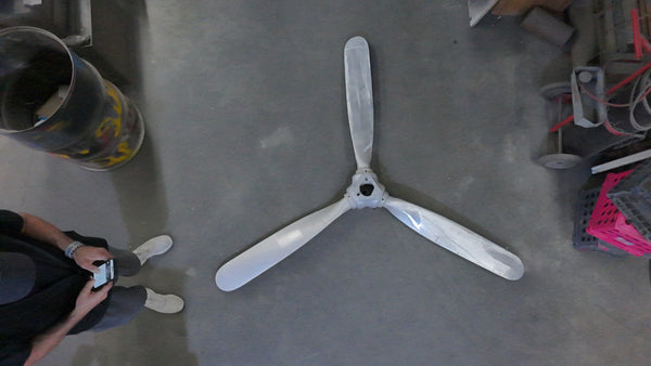 3-Bladed McCauley 92" Brushed Aluminum Airplane Propeller Wall Display with Cylinder