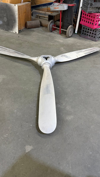 3-Bladed McCauley 92" Brushed Aluminum Airplane Propeller Wall Display with Cylinder