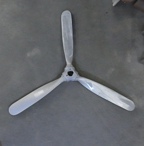 3-Bladed McCauley 92" Brushed Aluminum Airplane Propeller Wall Display with Cylinder