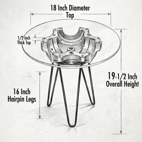 Midcentury Modern MCM Beechcraft Duke Airplane Art Hub Hairpin Legs 18" Side Table