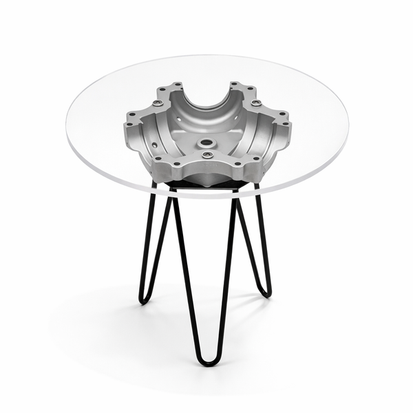 Midcentury Modern MCM Beechcraft Duke Airplane Art Hub Hairpin Legs 18" Side Table