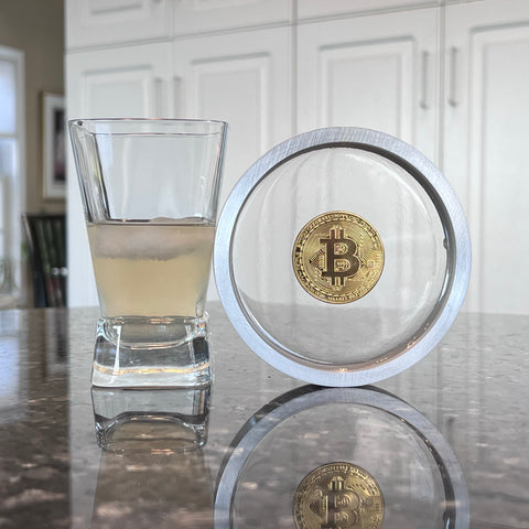 Bitcoin Crypto Physical Gold Plated Coin Metal Drinking Coaster