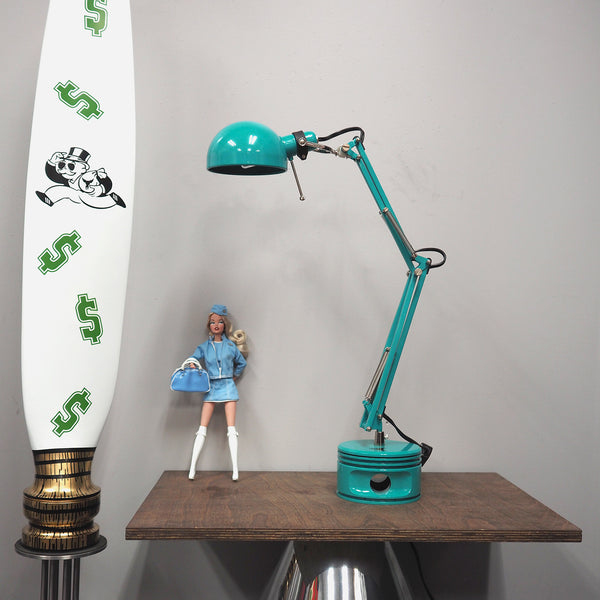 J-Cobs Radial Airplane Engine WWII MID CENTURY TURQUOISE Flying Monkey Aviator Piston Desk Lamp
